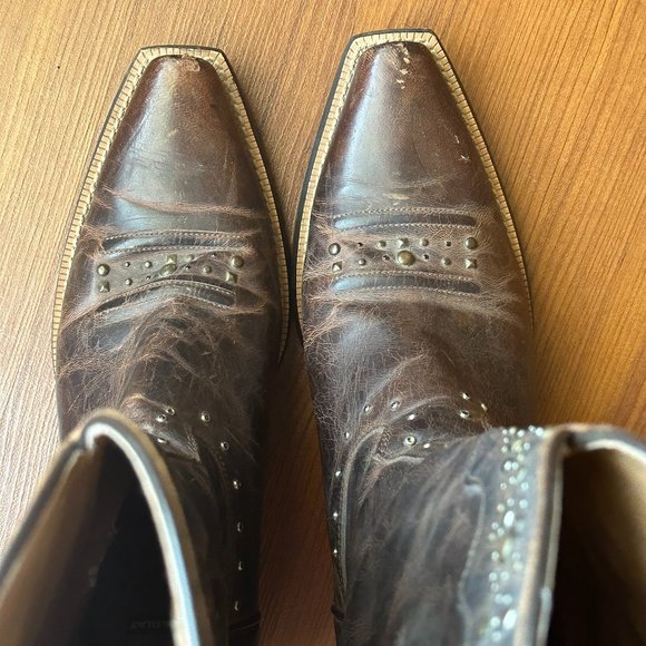 Ariat Women's Brown Leather Rhinestone Cowgirl Boots Size 10 - Picture 4 of 13
